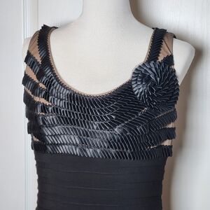 Adrianna Papell Womens Size 12 Cocktail Dress Pleated Ribbon Rosette Stretchy